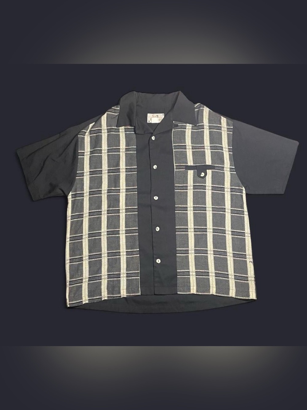 Vintage BC Ethic Shirt Mens large Bowling Plaid Ivory Black Button Up